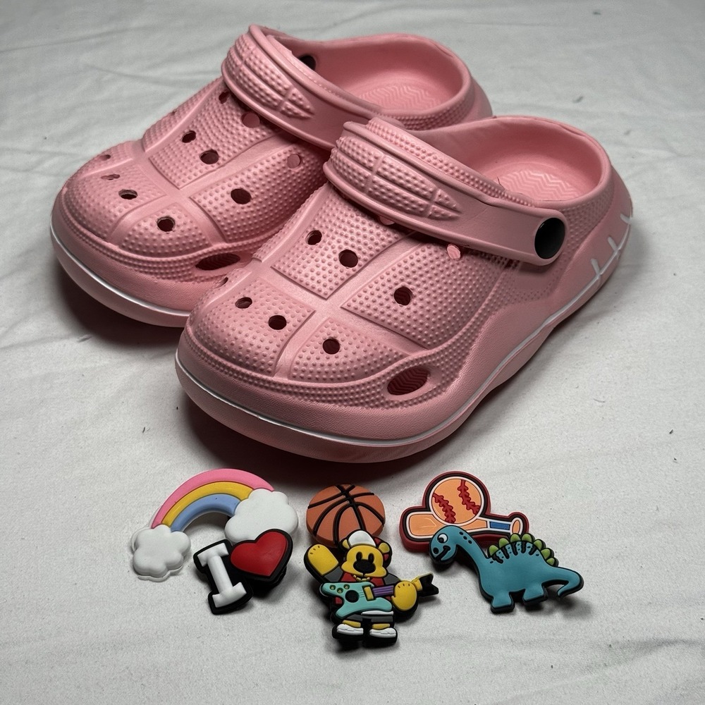 Kids Pink Clogs Size 8 Toddler Slip On Sandals Charms Lightweight Shoes